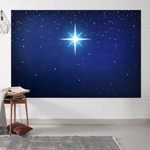 10x8ft Night Star Backdrop Starry Sky Holy Bethlehem Star Photography Background Christmas Nativity Scene Decorations Birth of Jesus Religious Christian Church Wall Photo Booth Props - size: 10x8ft