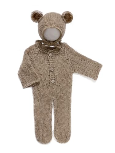 Newborn Baby Photography Props Outfits Cute Bear Hat Romper Set Infant Baby Boy Girl Photoshoot Props Costume ﻿ - color: Khaki