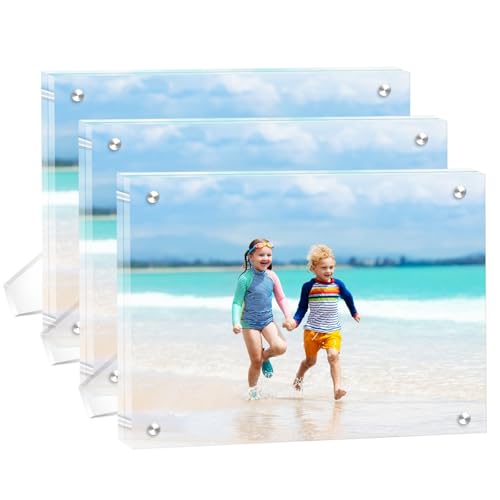 3 Pack(4×6) Acrylic Picture Frames Clear Magnetic Photo Frames Freestanding Lucite Acrylic Block Frame Frameless Desktop Display for Home Office - size: 4"x6"-3Pack