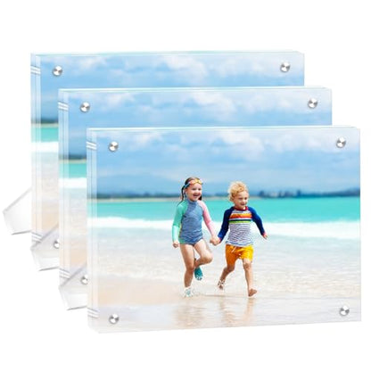 3 Pack(11×14) Acrylic Picture Frames Clear Magnetic Photo Frames Freestanding Lucite Acrylic Block Frame Frameless Desktop Display for Home Office - size: 11"x14"-3Pack