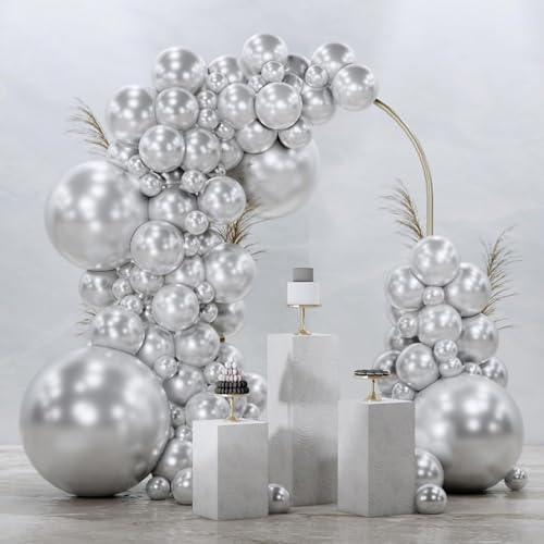 PartyWoo Silver Balloons 99 pcs Different Sizes of 36 18 12 10 5 Inch Silver Balloon Arch Kit Garland for Birthday Graduation Bachelorette Engagement Bridal Shower Party Decorations Silver-G102 - color: Silver-g102