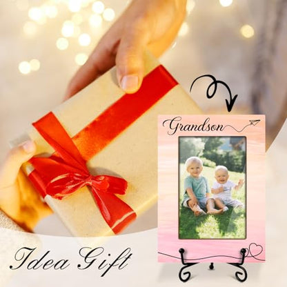 Grandson Picture Frame, Frame Gifts for Christmas Birthday, Grandson 4 x 6 Picture Frame with Stand for Tabletop Display, Grandparents Gifts (Pink Gradient Vertical) - color: Frame14