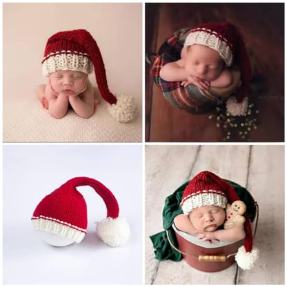 Christmas Newborn Baby Photo Shoot Props Outfits Crochet Clothes Santa Claus Red Hat Pants Photography Props - color: Red Hat