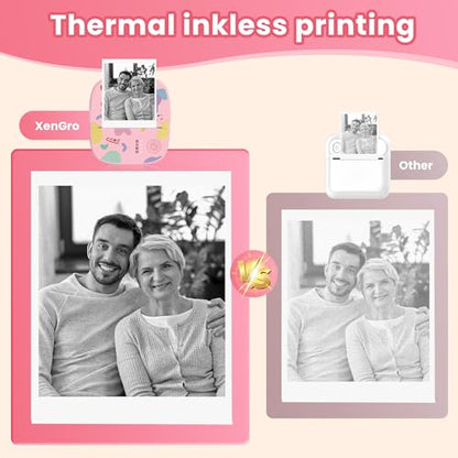 Mini Sticker Printer AHM2, Mini Thermal Printer with 3 Rolls Paper, Bluetooth Inkless Printpods, Pocket Label Maker Suitable for Creative Kids DIY, Diaries, Photos, Study Notes -Light Pink - color: Light Pink