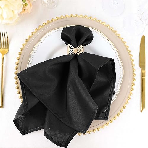 Efavormart Premium Cloth Napkins Set of 5, 20x20 Inch Black Seamless Dinner Napkins, Washable Linen Table Napkin Cloth with Hemmed Edges for Weddings, Party and Banquet - color: Black, size: 20" x 20" (Set of 5)