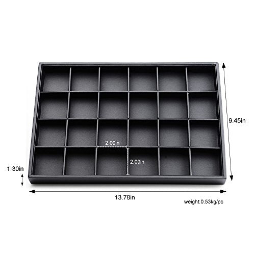 Stackable Jewelry Organizer Tray Premium PU Leather 24 Grid Jewelry Display Tray Trinket Earring Ring Organizer - style: 24 Grids
