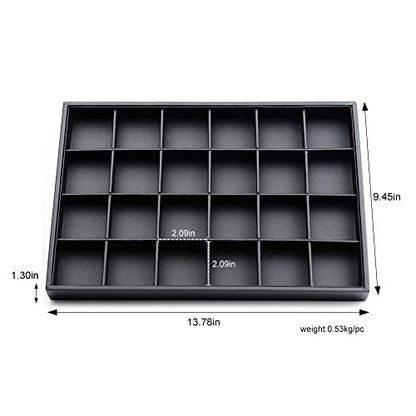 Stackable Jewelry Organizer Tray Premium PU Leather 24 Grid Jewelry Display Tray Trinket Earring Ring Organizer - style: 24 Grids