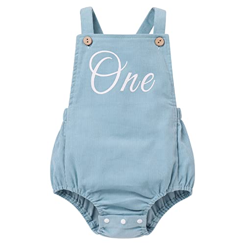 IMEKIS Baby Girls Boys Boho 1st Birthday Outfit Backless Overalls Romper for Cake Smash Photo Shoot - color: Blue One, size: 6-12 Months