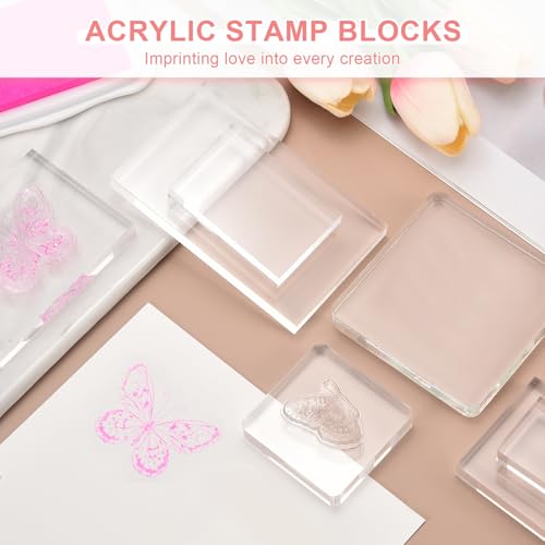 PATIKIL Acrylic Stamp Block, 4 Pack Clear Stamping Block Decorative Mounting Blocks Set Rectangle for Wedding Flat Lay Photography Props Scrapbooking DIY Crafts Cards, 3" x 3"