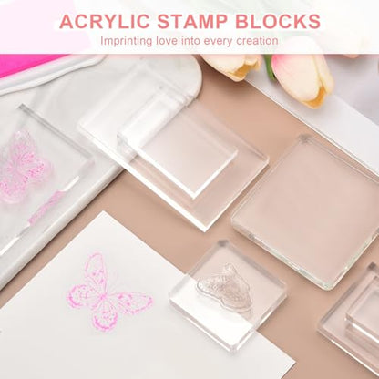 PATIKIL Acrylic Stamp Block, 4 Pack Clear Stamping Block Decorative Mounting Blocks Set Rectangle for Wedding Flat Lay Photography Props Scrapbooking DIY Crafts Cards, 3" x 3"