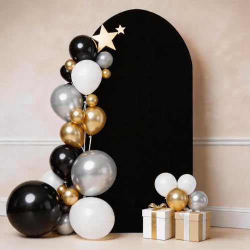 6.6 FT Black Arch Backdrop Cover Spandex Round Top Chiara Backdrop Stand Covers for Wedding Reception Party Birthday Anniversary Photo Backgrounds Decoration - color: Black, size: 6.6 FT