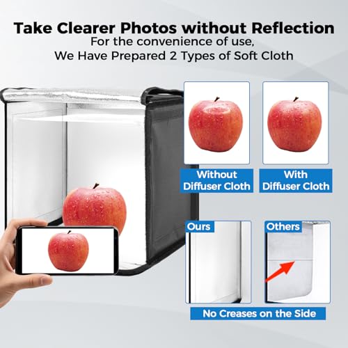 Photo Light Box, 12/16/20/24/32 Inch Photography Light Box with CRI>95 120 Light Beads. Dimmable Shooting Tent Kit with White and Warm Light. 6 Color Backdrops Photo Booth for Studio Products Display - size: 12" x 12" x 12"