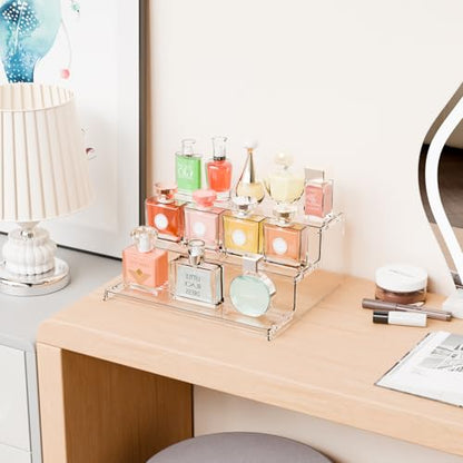Yieach 3 Tier Acrylic Sands for Display,12 Inch Perfume Organizer,Cologne Stand,Cupcake Display and Funko Pop Stands,Clear Tiered Tray Stand,Acrylic Riser for Figure,Collectibles,Makeup or Spice Shelf