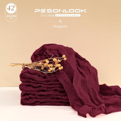 42 Pcs Burgundy Gauze Cheesecloth Napkins, 20 x 20 Inch Wrinkled Rustic Boho Dinner Napkins for Wedding,Dinner,Parties - color: Burgundy, size: 20" x 20" (Set of 42)