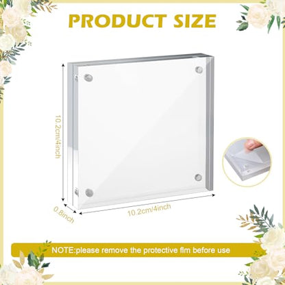 12 Pack 4X4in Acrylic Picture Frame, Clear Picture Frames Double Sided Magnetic Freestanding Photo Block Frame Desktop Display Floating Frameless Acrylic Frame Stand - size: 4X4