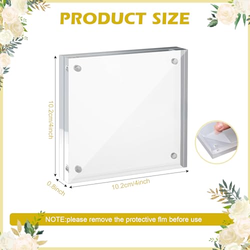 12 Pack 4X4in Acrylic Picture Frame, Clear Picture Frames Double Sided Magnetic Freestanding Photo Block Frame Desktop Display Floating Frameless Acrylic Frame Stand - size: 4X4