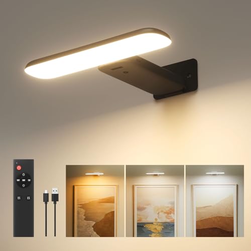 FULEN Rechargeable Picture Lights for Wall, Wall Lights Battery Powered with Remote, Art Lights for Paintings, Picture Frame Lights for Wall,Dart Board Light with 3 Color Temperatures,Black - color: Black, size: 1 PACK