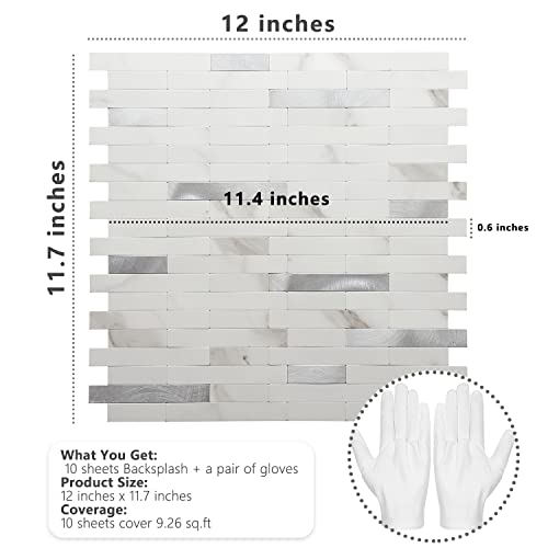 STICKGOO Peel and Stick Backsplash,PVC Wall Tiles Stick on Backsplash for Kitchen(10 Sheets, Statuario White with Metal Silver) - color: Statuario White with Metal Silver
