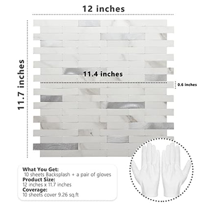 STICKGOO Peel and Stick Backsplash,PVC Wall Tiles Stick on Backsplash for Kitchen(10 Sheets, Statuario White with Metal Silver) - color: Statuario White with Metal Silver