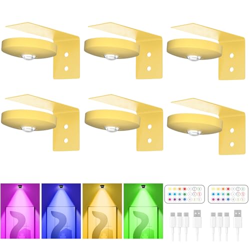 Rechargeable Picture Lights for Wall,Under Cabinet Lighting,1500mAh Rechargeable Battery Operated Picture Frame Lights for Kitchen, Closet, Shelf - 3 Color Temps & 13 RGB (6 Packs Gold) - color: Gold, size: 6 Packs