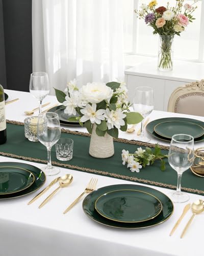 PULOTE 60PCS Green Plastic Plates - Heavy Duty Green Disposable Include 30 Each (10 inch Dinner & 7 inch Dessert) Plates, Ideal for Party & Christmas - color: Green, size: 60 PCS