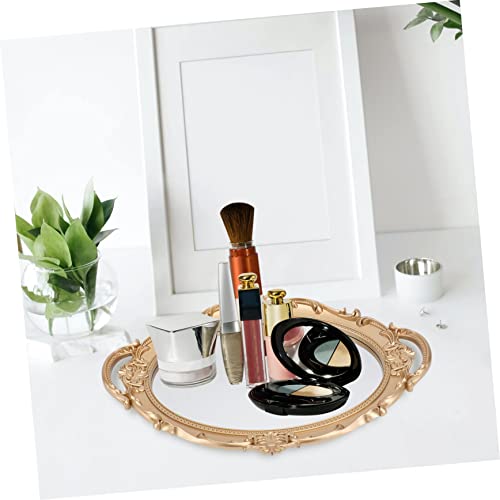 1pc Retro Mirror Tray for Jewelry Perfume Elegant Decorative Photography Prop Delicate Mirror Plate for Dresser Bathroom Storage Vintage Style Home Organizer - color: Golden, size: 36x24cm
