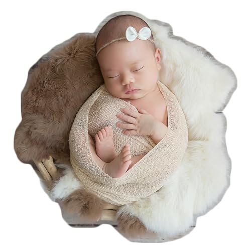 Zeroest Newborn Photo Prop Stretch Knit Wrap for Baby Photography Newborn Photoshoot Outfits Boys Girls Posing Blanket (Beige) - color: Beige