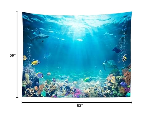 BELECO Underwater World Backdrop 7x5ft Fabric Undersea Backdrop for Photography Under The Sea Tropical Fish Dolphin Turtle Coral Deep Sea Sunlight Seabed Background Undersea Party Photo Studio Prop - size: 7x5FT
