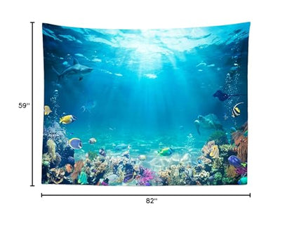 BELECO Underwater World Backdrop 7x5ft Fabric Undersea Backdrop for Photography Under The Sea Tropical Fish Dolphin Turtle Coral Deep Sea Sunlight Seabed Background Undersea Party Photo Studio Prop - size: 7x5FT