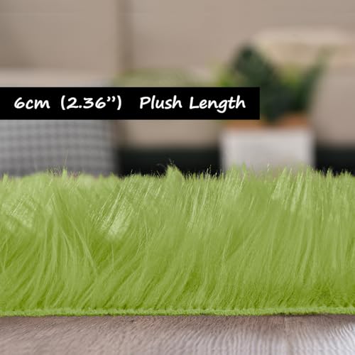 Goolela Lime Green Fluffy Runner Rug 2x6 Faux Fur Fuzzy Furry Rugs for Bedroom Bedside Shaggy Soft Rug Washable Rectangle - color: Olive Green, size: 2' x 6' (Rectangular)