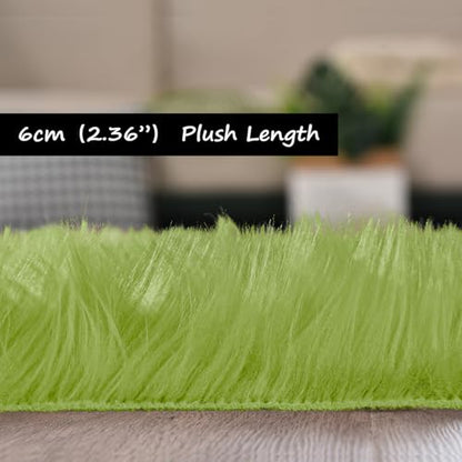 Goolela Lime Green Fluffy Runner Rug 2x6 Faux Fur Fuzzy Furry Rugs for Bedroom Bedside Shaggy Soft Rug Washable Rectangle - color: Olive Green, size: 2' x 6' (Rectangular)