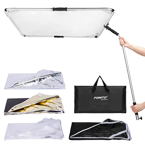 Fomito 5 in 1 Square Metal Flag Panel Reflector Set with Boom Arm 39x39 inch / 100x100cm - Portable Hand-held Light Reflector Flag Reflector Panel Scrim Photography - color: White