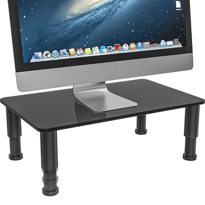 Glass Computer Monitor Stand Riser with Height Adjustable Multi Media Desktop Stand for Flat Screen LCD LED TV, Laptop/Notebook/Xbox One, Black HD01B-002 - color: Black