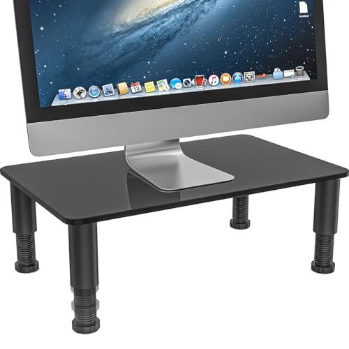Glass Computer Monitor Stand Riser with Height Adjustable Multi Media Desktop Stand for Flat Screen LCD LED TV, Laptop/Notebook/Xbox One, Black HD01B-002 - color: Black