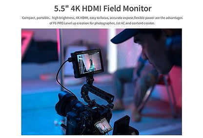 FEELWORLD F6 Pro +NP-F970 Battery, Charger, Storage Case kit, 5.5 Inch 4K HDMI Touch Screen On-Camera Monitor 1600nits High Bright FHD 1920x1080 Filed Monitor with F970 External Install and Power kit