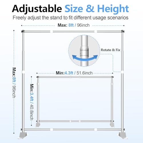 8 x 8FT Backdrop Banner Stand, Heavy Duty Adjustable Photo Background Support Frame Kit, Step and Repeat Stand for Photo Booth, Parties, Exhibition, Trade Show, Wedding - Silver - color: Silver, size: 8x8ft