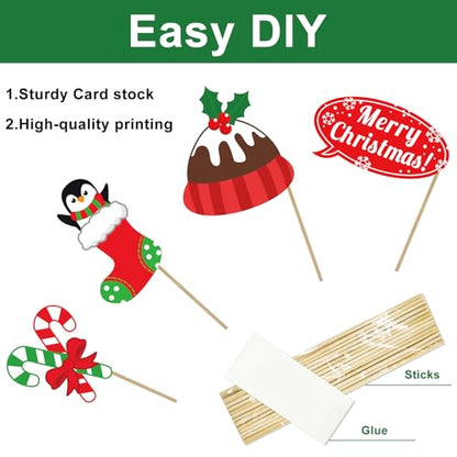 Avezano Christmas Photo Booth Props, 32Pcs Christmas Party Decorations Set Party Favors, Selfie Holiday Photo Prop for Photography, X’mas Games for Party Supplies for Adults