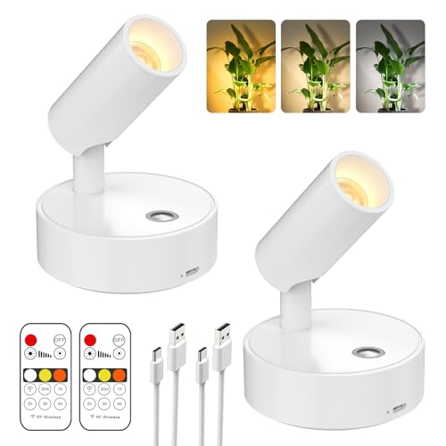 Olafus LED Wireless Spotlight Indoor, Rechargeable Battery Uplighting Indoor with Remote & Timer, 3CCT Picture Lights for Wall, Mini Art Accent Light for Plants, Artwork, Painting, 2 Pack - color: White