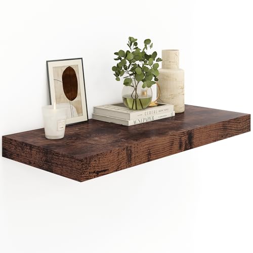 Heimlove Bathroom 12'' Deep Floating Shelves for Wall - Shelf Over Toilet Wall Mounted Farmhouse 24 inches,Wood Floating Shelves Decor & Storage Set of 1,Rustic Brown - color: Rustic Brown, size: 23.6"W x 11.6"D x 2"H, 1 Pack