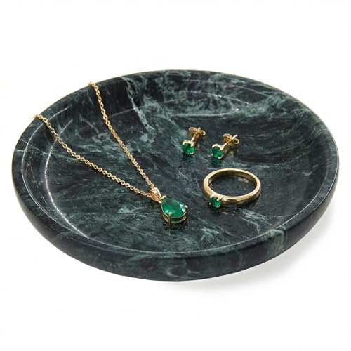 Small Natural Marble Jewelry Tray Key Plate Holder Dish Trinket Decor Catch All Bowl for Ring Earring Stone Gift for Women Daugther,Verde Alpi Green,5.5" - color: Verde Alpi Green