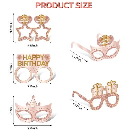 Guiruiy 24PCS Happy Birthday Eyeglasses Decorations for Girls Women, Pink Rose Gold Birthday Paper Eyeglasses Party Supplies, 16th 21st 30th 40th 50th 60th 70th 80th 90th Year Old Bday Glasses Decor - style: Pink Rose Gold