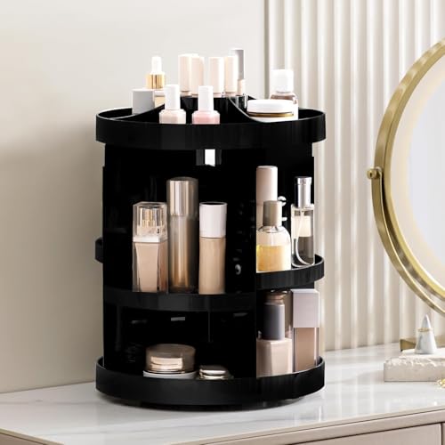 HBlife Extra Large 360 Rotating Makeup Organizer Adjustable Carousel Large Capacity Revolving Perfume Organizer Skincare Organizers Cosmetic Storage Spinning Holder for Vanity, Black - color: Black, size: X-Large