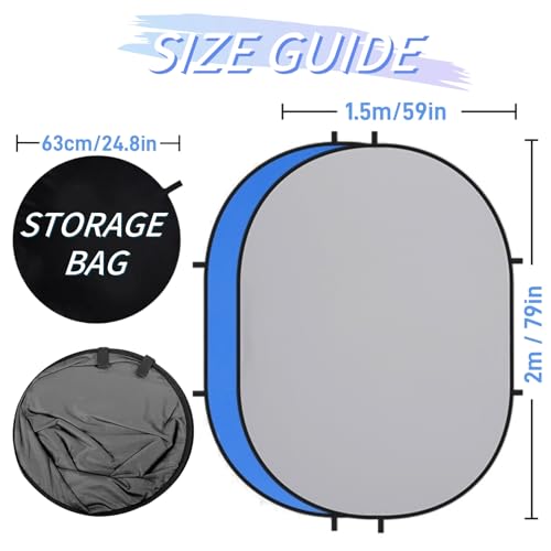 5 * 6.5 Ft Collapsible Backdrop Gray Blue Pop Up Screen with Carrying Bag, Double Sided Foldable Backdrop Portable Background for Photography Auditions Headshots Gaming Streaming Video Calls - color: Gray Blue