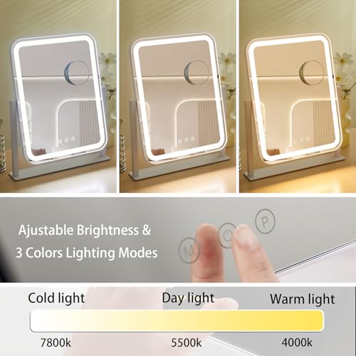 HIEEY Vanity Mirror with Lights, 17.4'' x 13'' Makeup Mirror with Lights, Three Color Lighting Modes, and 5X Magnification Mirror, Smart Touch Control, 360°Rotation (White,Gift Box) - style: 17.4'' x 13'' (96 LED)