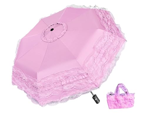 WENDIN Vintage Foldable Lace Parasol Gothic Umbrella rain Anti-uv Protection parasol sunblock umbrella dome Photo Props girls women lace umbrellas - color: Auto-Pink