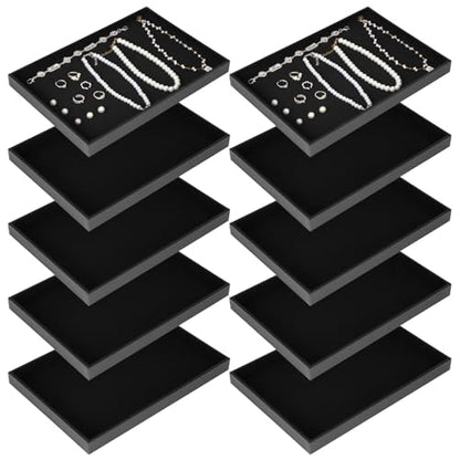 10 Pcs Velvet Stackable Jewelry Tray Showcase Display Jewelry Organizer Tray for Drawers Countertop, Empty Plate for Necklace, Ring, Bracelet Organizing, and Earring Storage Display (Black)