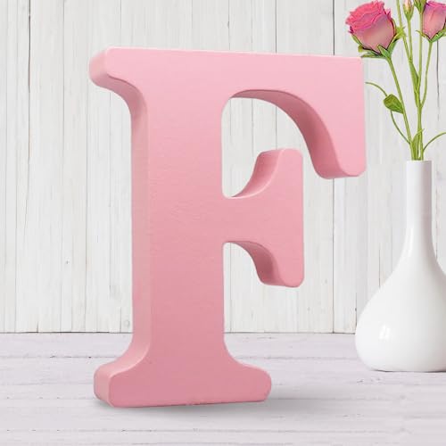 AOCEAN 6 Inch Pink Wood Letters Unfinished Wooden Letters for Wall MAGA Decorative Standing Letters Slices Sign Board for Crafts Christmas Decoration Home Party Projects (F - style: F