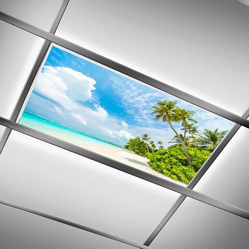 Fluorescent Light Covers for Classroom Office - 2ft x 4ft LED Light Filters, Eliminate Harsh Glare & Eyestrain, Decorative Classroom Light Covers, Light Diffuser Panel.Tree by The sea - color: Tree by The sea
