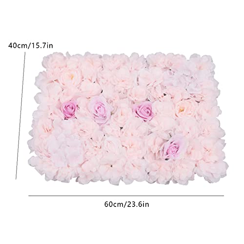 Gdrasuya10 4pcs Realistic Flower Wall Background Artificial Flowers Wall Backdrop Panel 3D Silk Rose Fake Flower Wall Panel Banquet Wedding Party Decor, Photography Background 60 x 40 cm - color: 4pcs, Rose + Light Pink