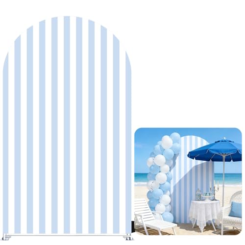 FiVan Arch Covers Stretchy Blue Stripes Backdrop for Birthday Baby Shower Party Decoration 3x6ft Baptism Background Props - color: NO-412, size: 3x6ft(90x180cm)